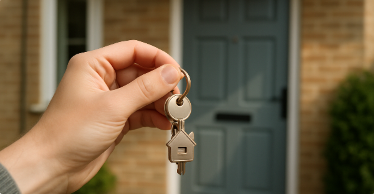 Hand holding house keys after regaining access