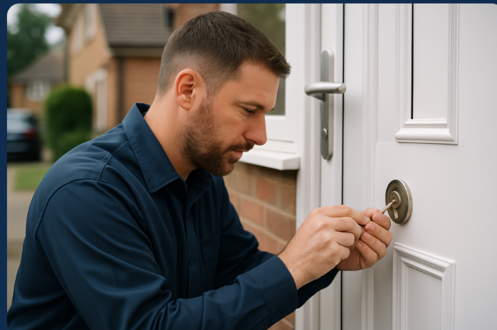 Professional locksmith at a residential door in Chelmsford